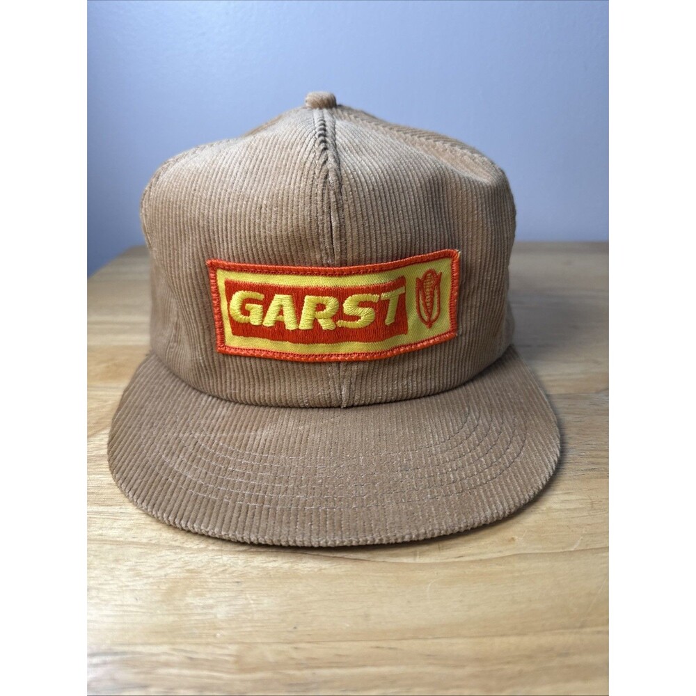 Vintage Garst Seeds Brown Trucker Patch Hat Cap Snapback Corduroy K-Products USA